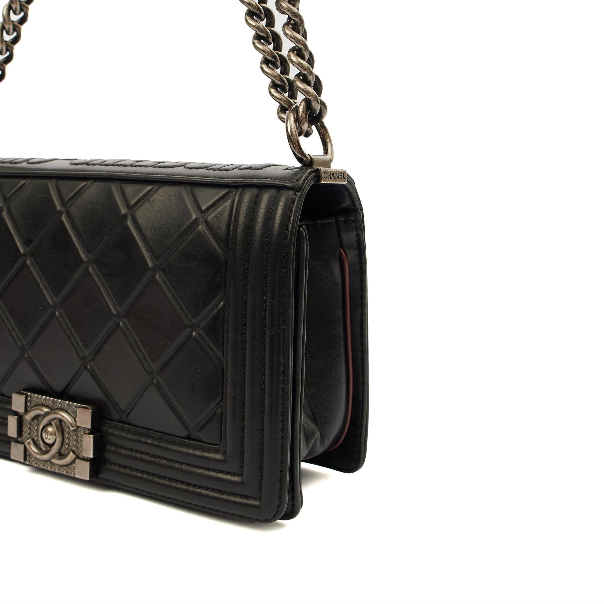 Chanel Boy - Medium in Black, Calfskin Leather — Lifestyle View