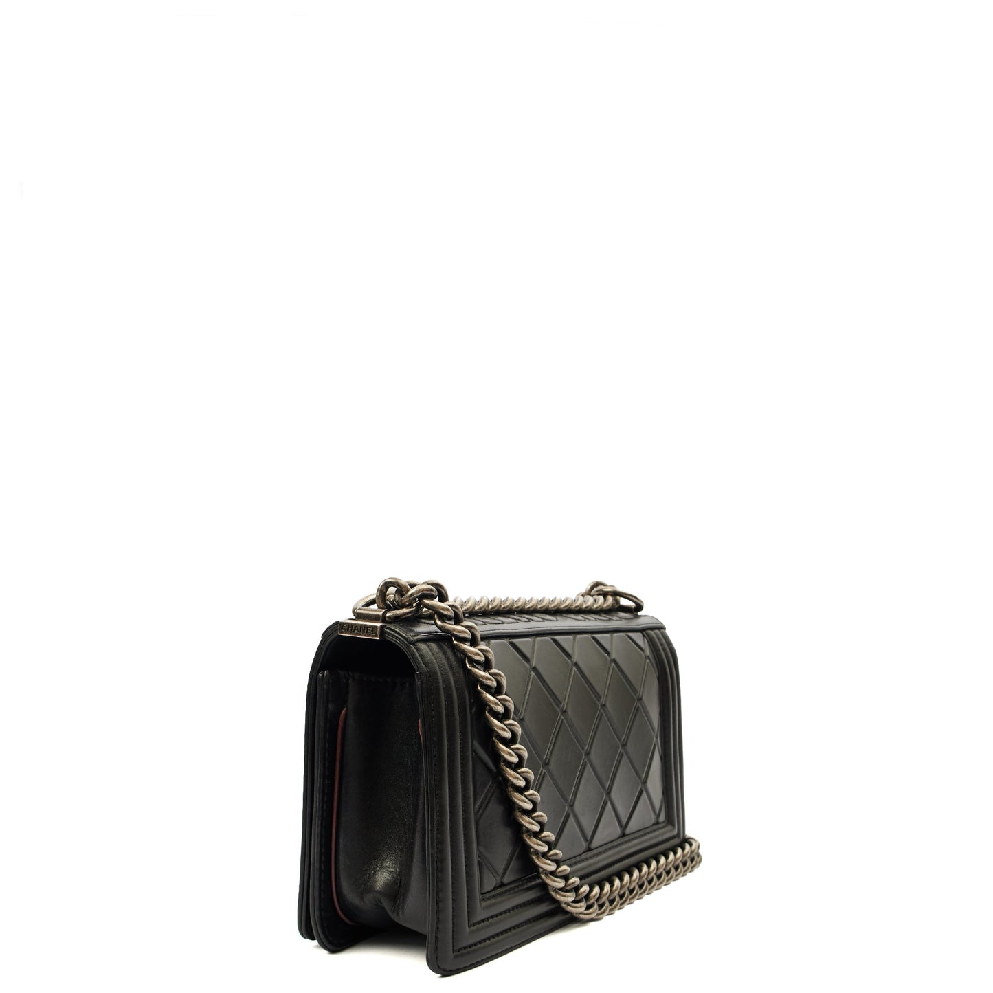 Chanel Boy - Medium in Black, Calfskin Leather — Back View