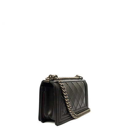 Chanel Boy - Medium in Black, Calfskin Leather — Back View