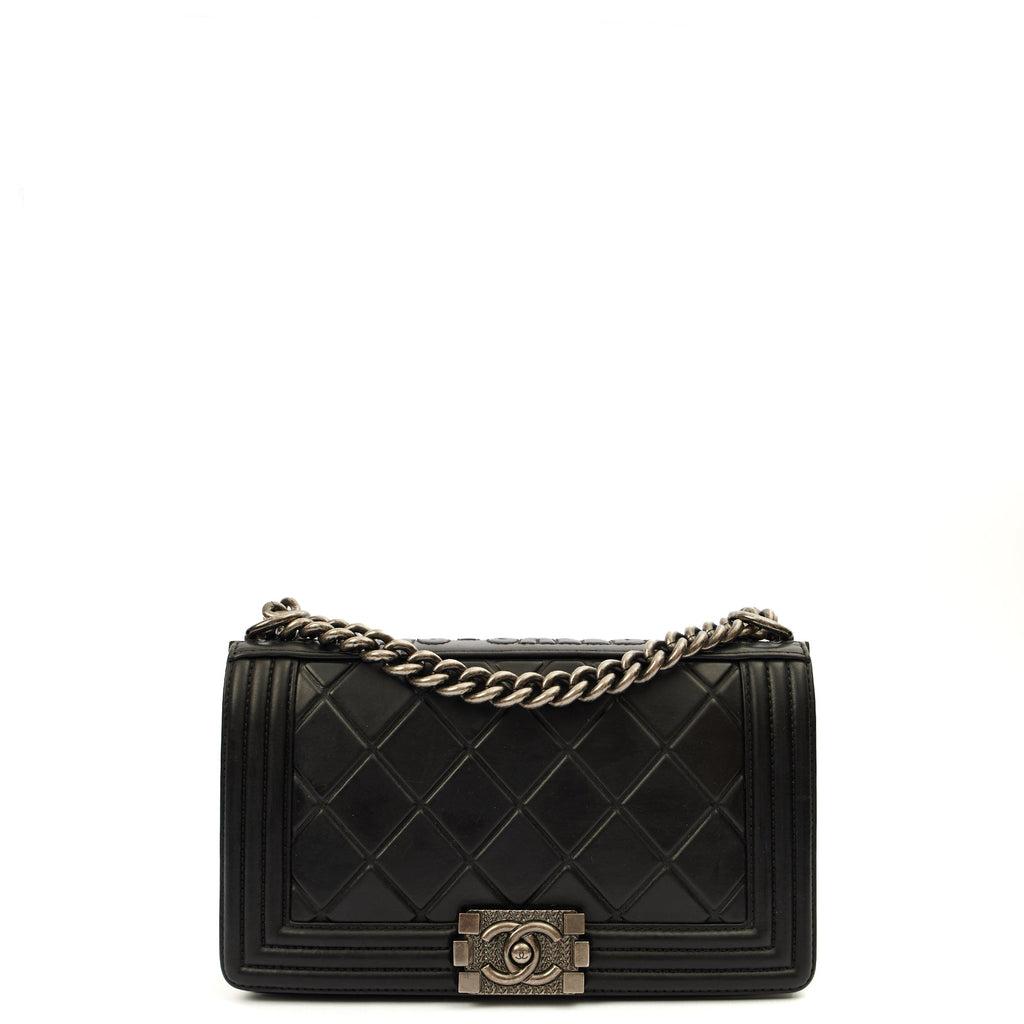 Chanel Boy - Medium in Black, Calfskin Leather — Front View