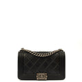 Chanel Boy - Medium in Black, Calfskin Leather — Front View