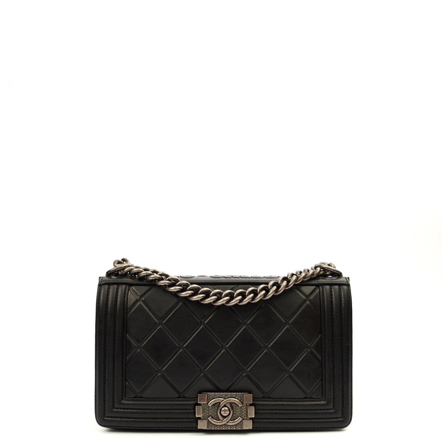 Chanel Boy - Medium in Black, Calfskin Leather — Front View
