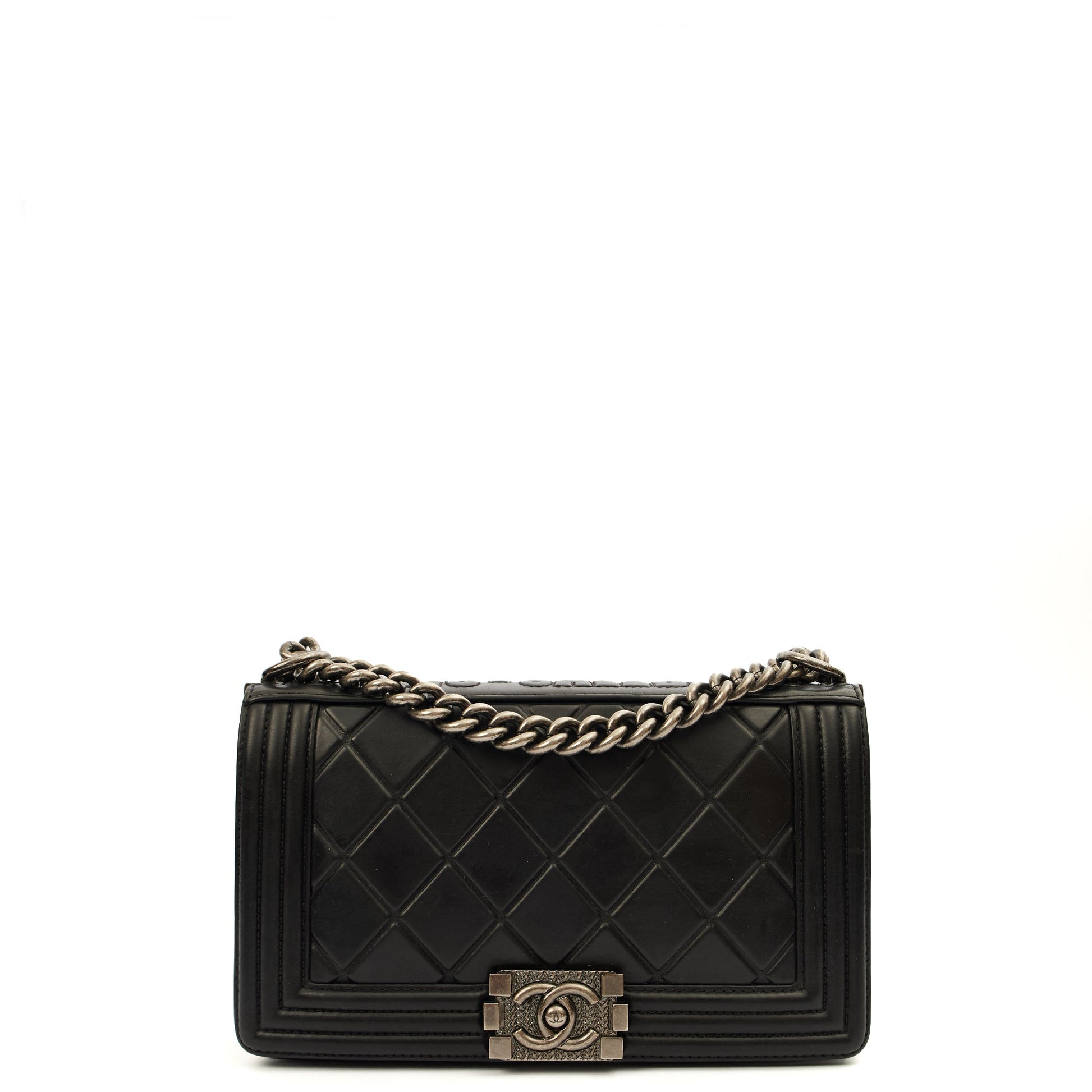 Chanel Boy - Medium in Black, Calfskin Leather — Front View