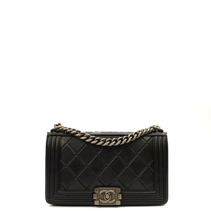 Chanel Boy - Medium in Black, Calfskin Leather — Front View