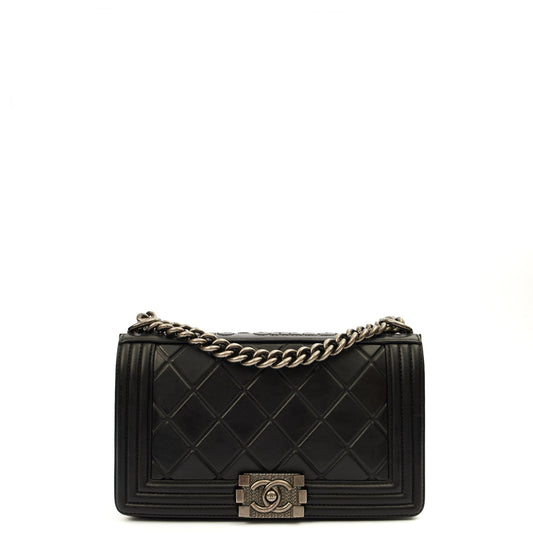 Chanel Boy - Medium in Black, Calfskin Leather — Front View
