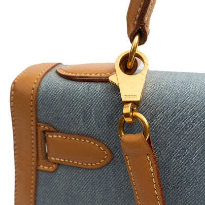 Hermes Kelly 32 in Blue Denim With Vache Naturelle Leather, Gold Hardware — Alternate View 7