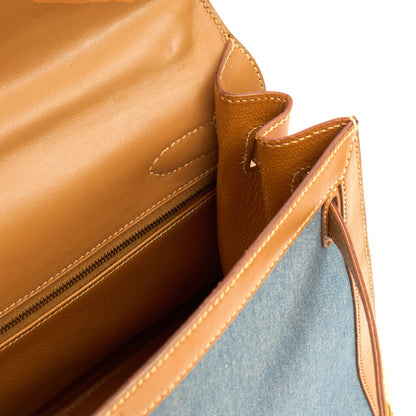 Hermes Kelly 32 in Blue Denim With Vache Naturelle Leather, Gold Hardware — Alternate View 9