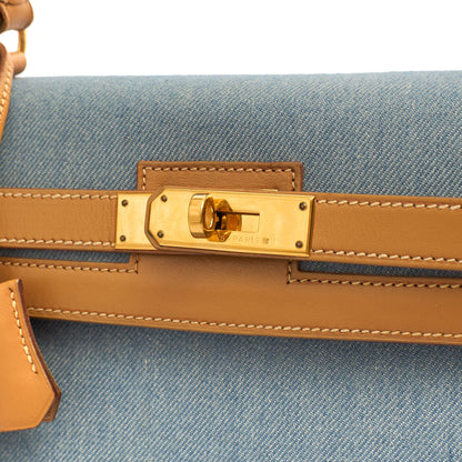 Hermes Kelly 32 in Blue Denim With Vache Naturelle Leather, Gold Hardware — Alternate View 11