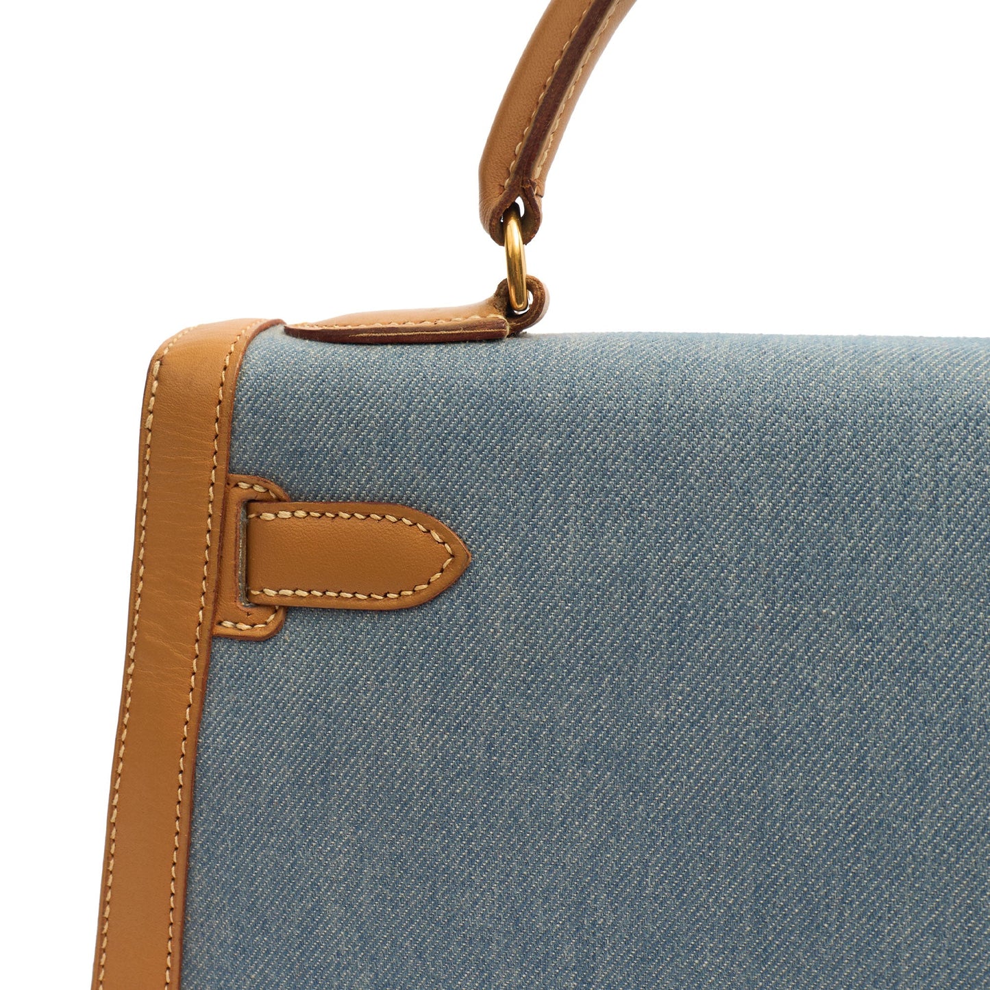 Hermes Kelly 32 in Blue Denim With Vache Naturelle Leather, Gold Hardware — Alternate View 13