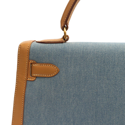 Hermes Kelly 32 in Blue Denim With Vache Naturelle Leather, Gold Hardware — Alternate View 13