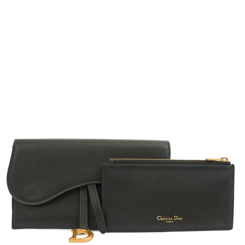 Christian Dior Cross Body Long Saddle Wallet with Chain in Black, Calfskin — Alternate View 14