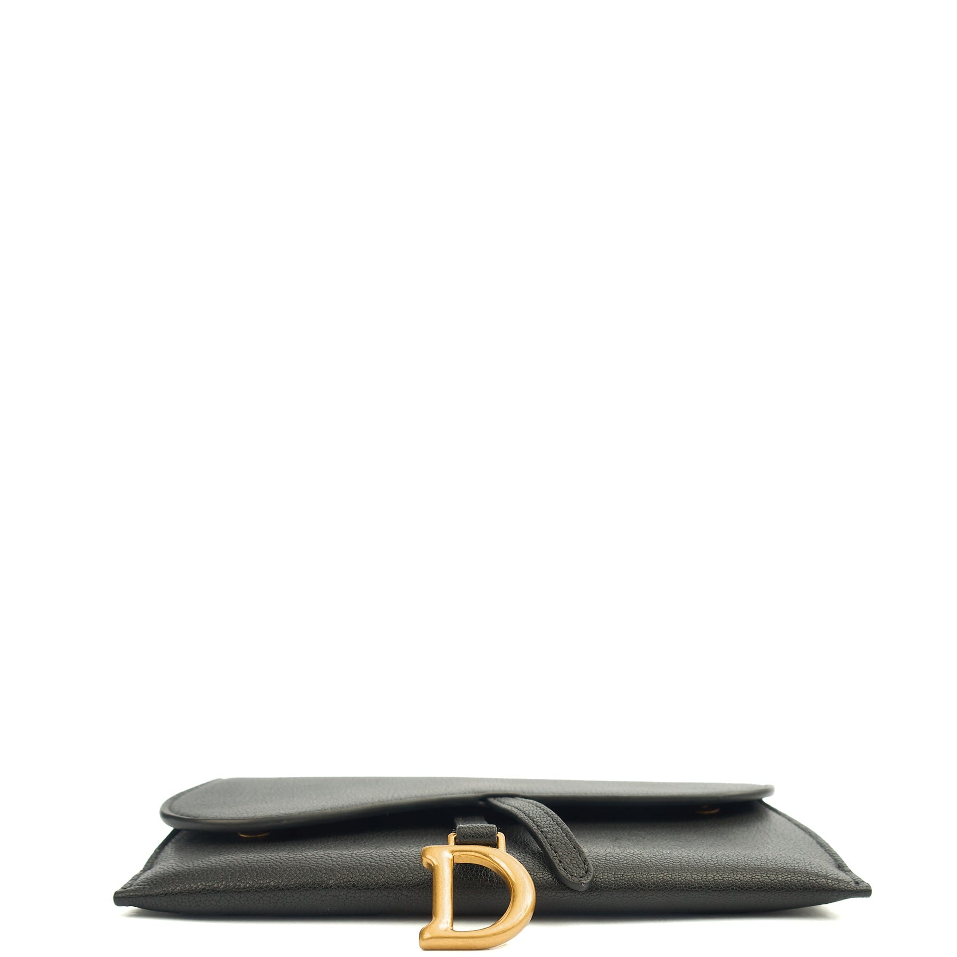 Christian Dior Cross Body Long Saddle Wallet with Chain in Black, Calfskin — Detail View
