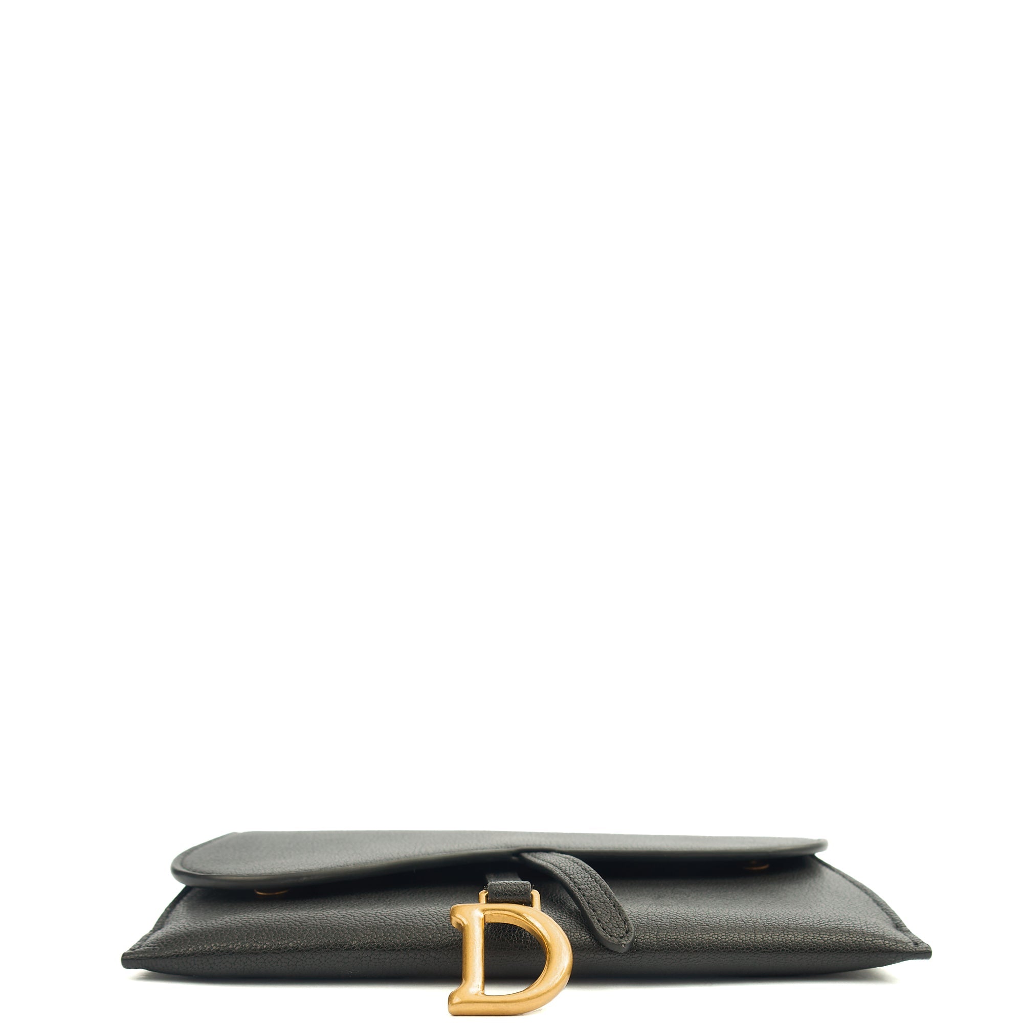 Christian Dior Cross Body Long Saddle Wallet with Chain in Black, Calfskin — Detail View