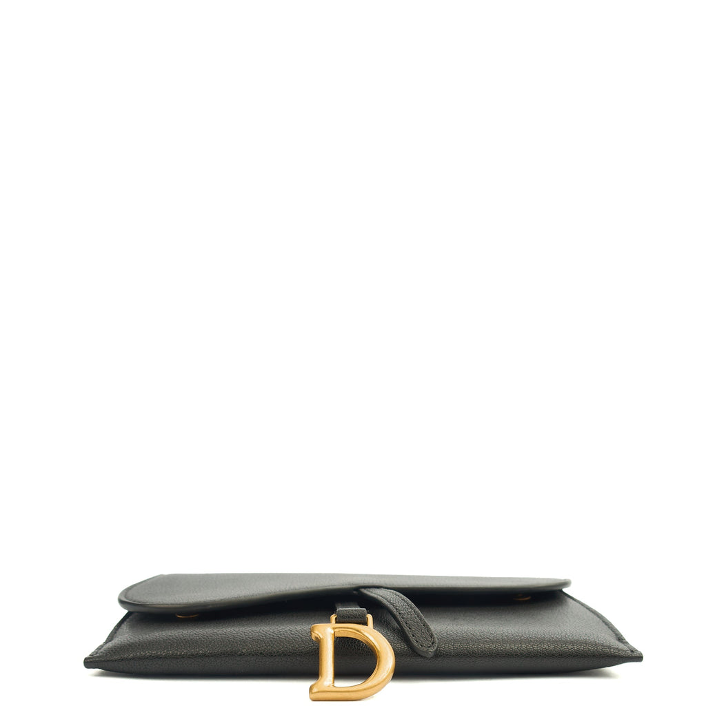 Christian Dior Cross Body Long Saddle Wallet with Chain in Black, Calfskin — Alternate View 13