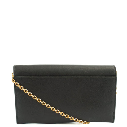 Christian Dior Cross Body Long Saddle Wallet with Chain in Black, Calfskin — Top View