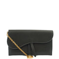 Christian Dior Cross Body Long Saddle Wallet with Chain in Black, Calfskin — Front View