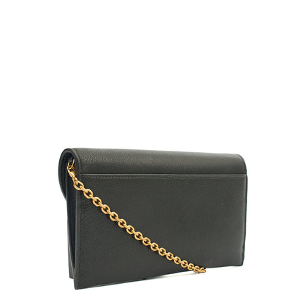 Christian Dior Cross Body Long Saddle Wallet with Chain in Black, Calfskin — Back View