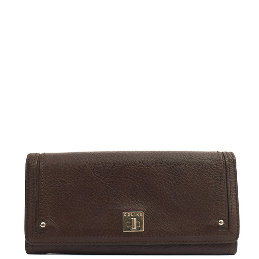 Celine Wallet Wallet in Brown, Box Calfskin — Front View