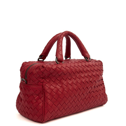 Bottega Veneta Mini Bag Boston Bag in Red, Intrecciato Nappa — Back View