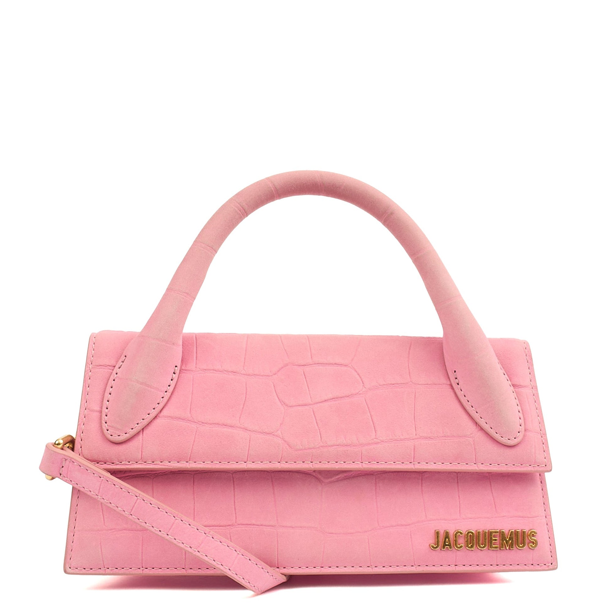 Jacquemus Top Handle Le Chiquito Long in Pink, Leather — Front View