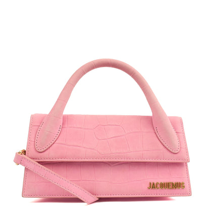 Jacquemus Top Handle Le Chiquito Long in Pink, Leather — Front View