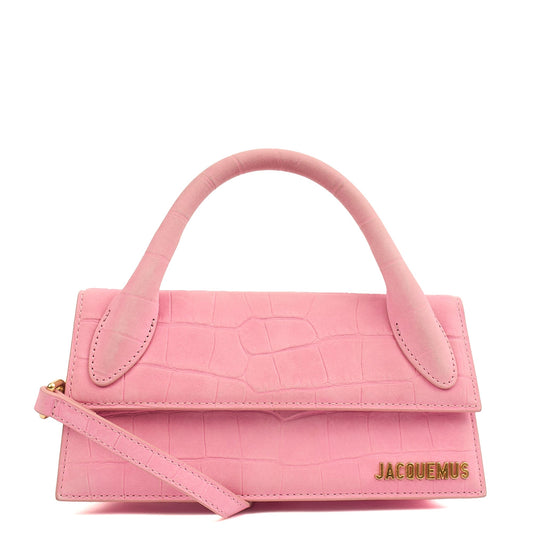 Jacquemus Top Handle Le Chiquito Long in Pink, Leather — Front View
