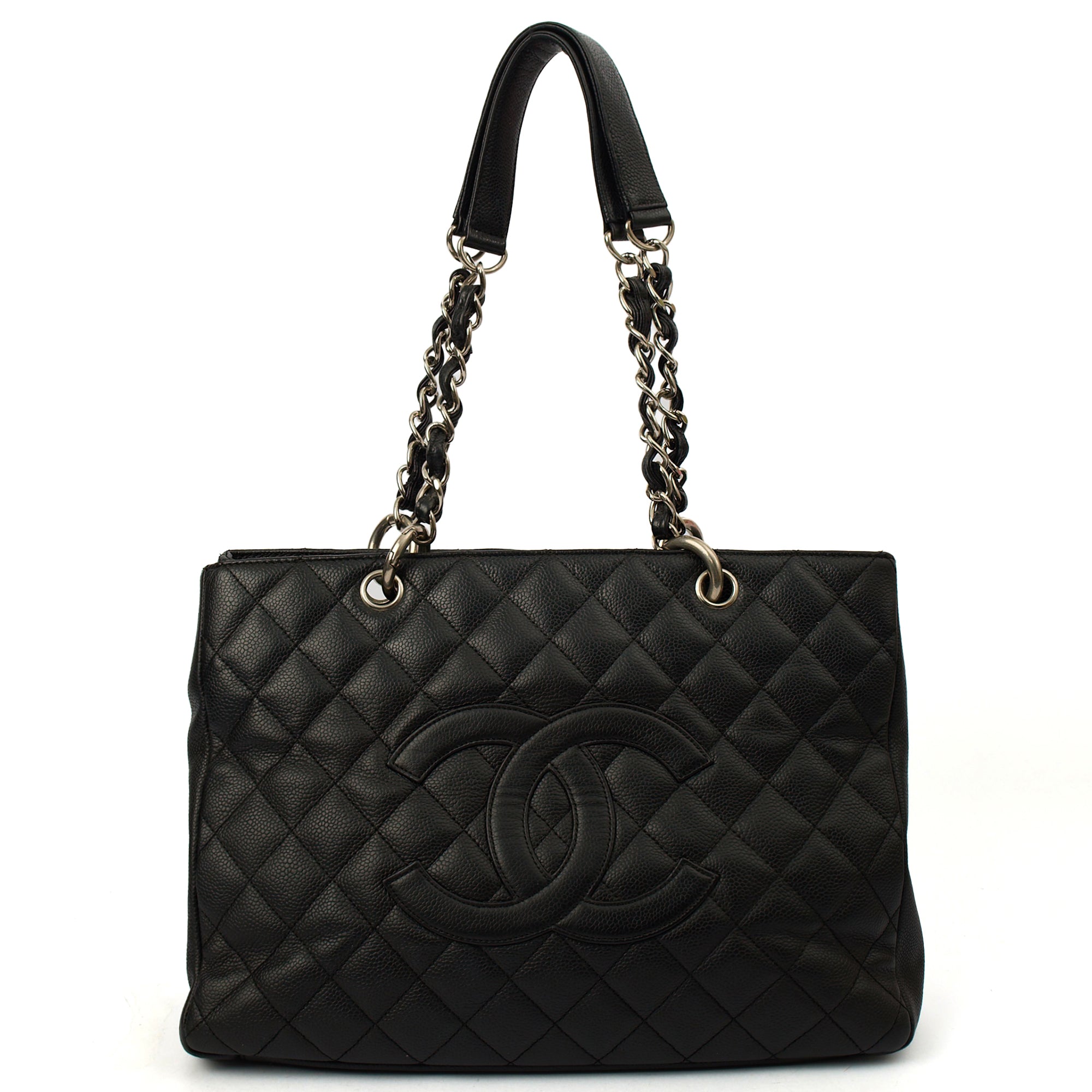 Chanel Tote Grand Shopping Tote in Black, Caviar Leather — Front View