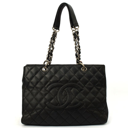 Chanel Tote Grand Shopping Tote in Black, Caviar Leather — Front View