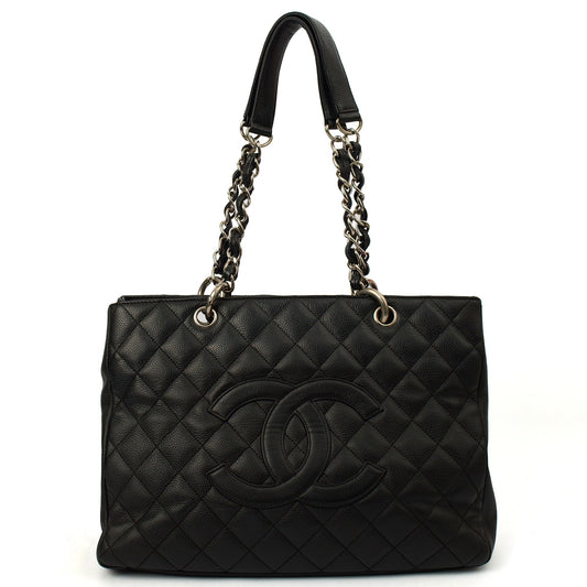 Chanel Tote Grand Shopping Tote in Black, Caviar Leather — Front View