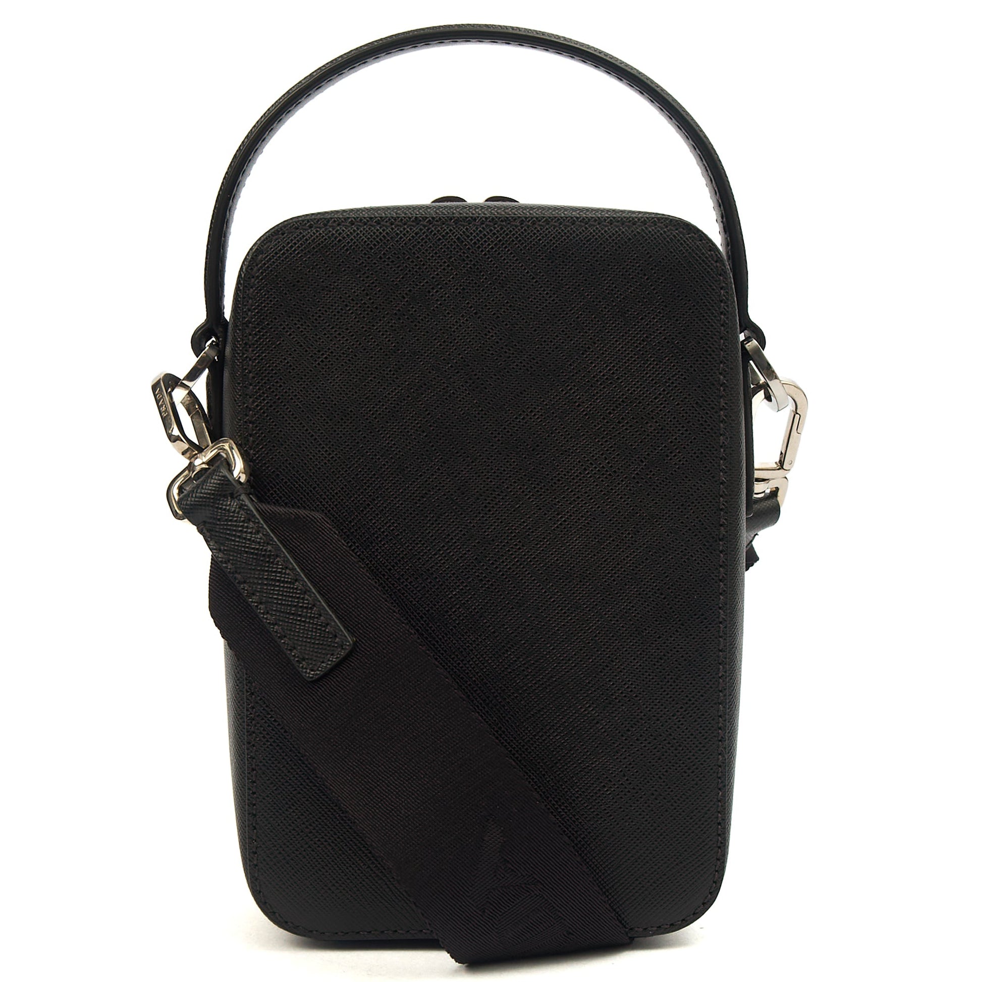 Prada Cross Body Brique - Small in Black, Saffiano Leather — Back View