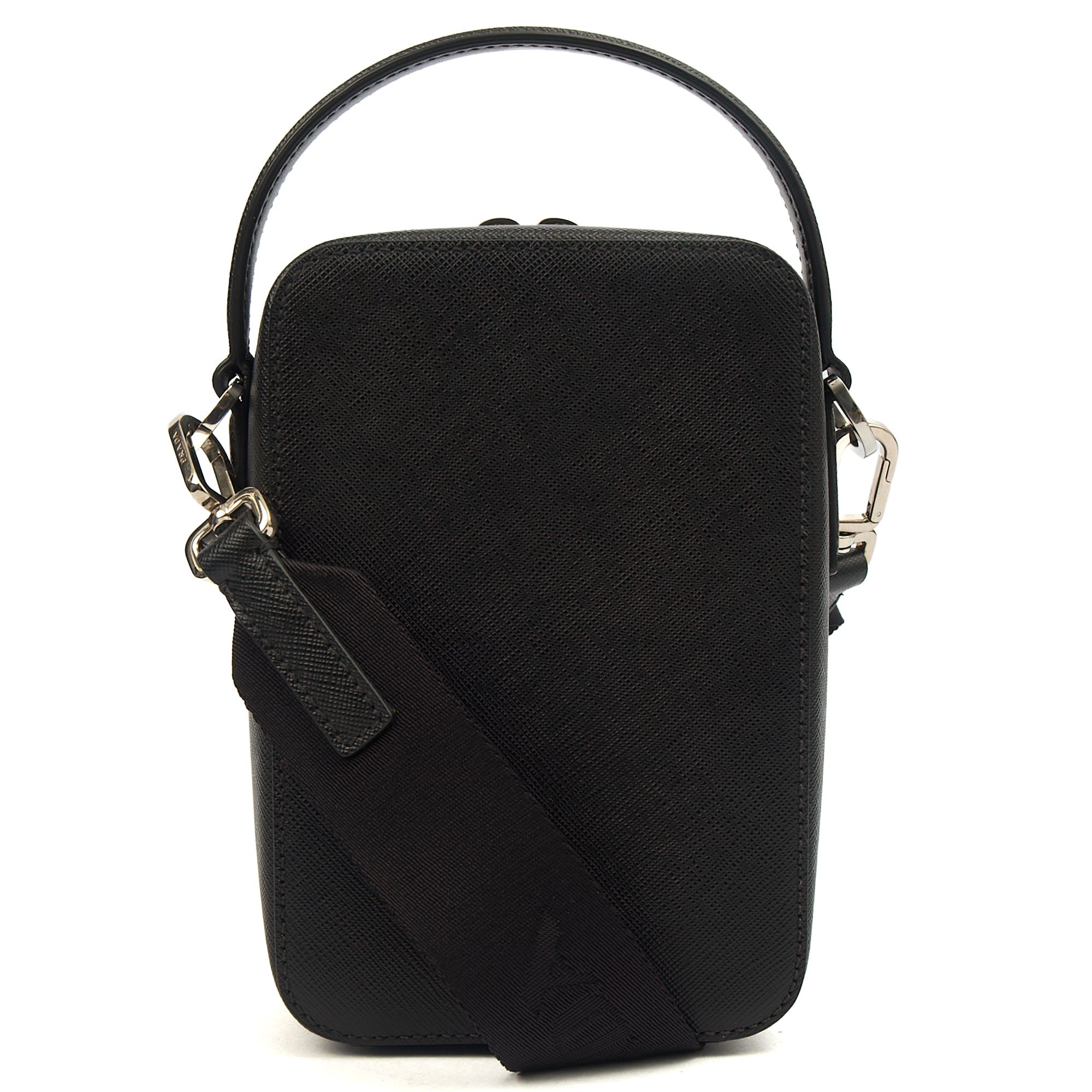 Prada Cross Body Brique - Small in Black, Saffiano Leather — Back View