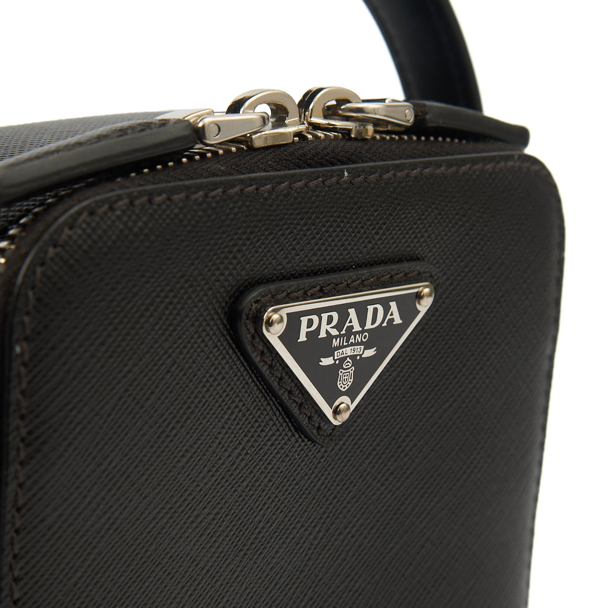 Prada Cross Body Brique - Small in Black, Saffiano Leather — Detail View