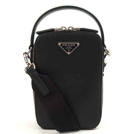 Prada Cross Body Brique - Small in Black, Saffiano Leather — Front View