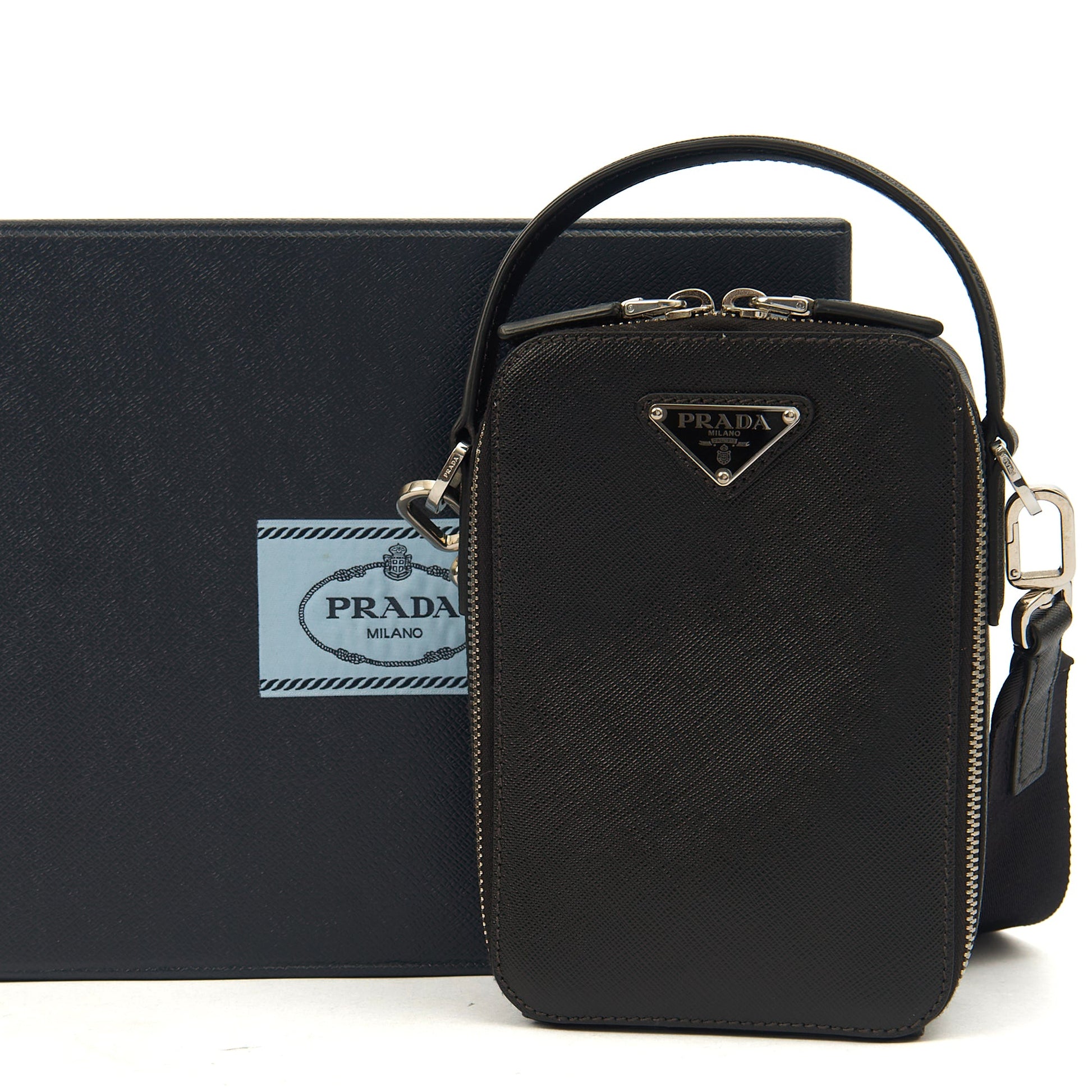 Prada Cross Body Brique - Small in Black, Saffiano Leather — Alternate View 13