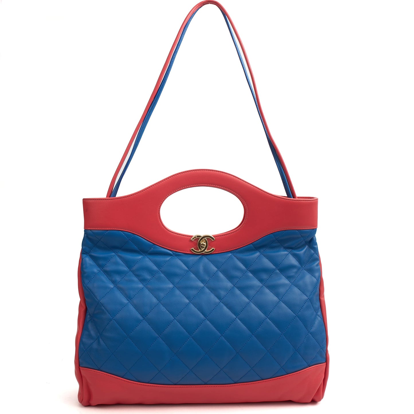 Chanel Tote 31 Large Shopping Tote in Pink, Calfskin Leather — Detail View