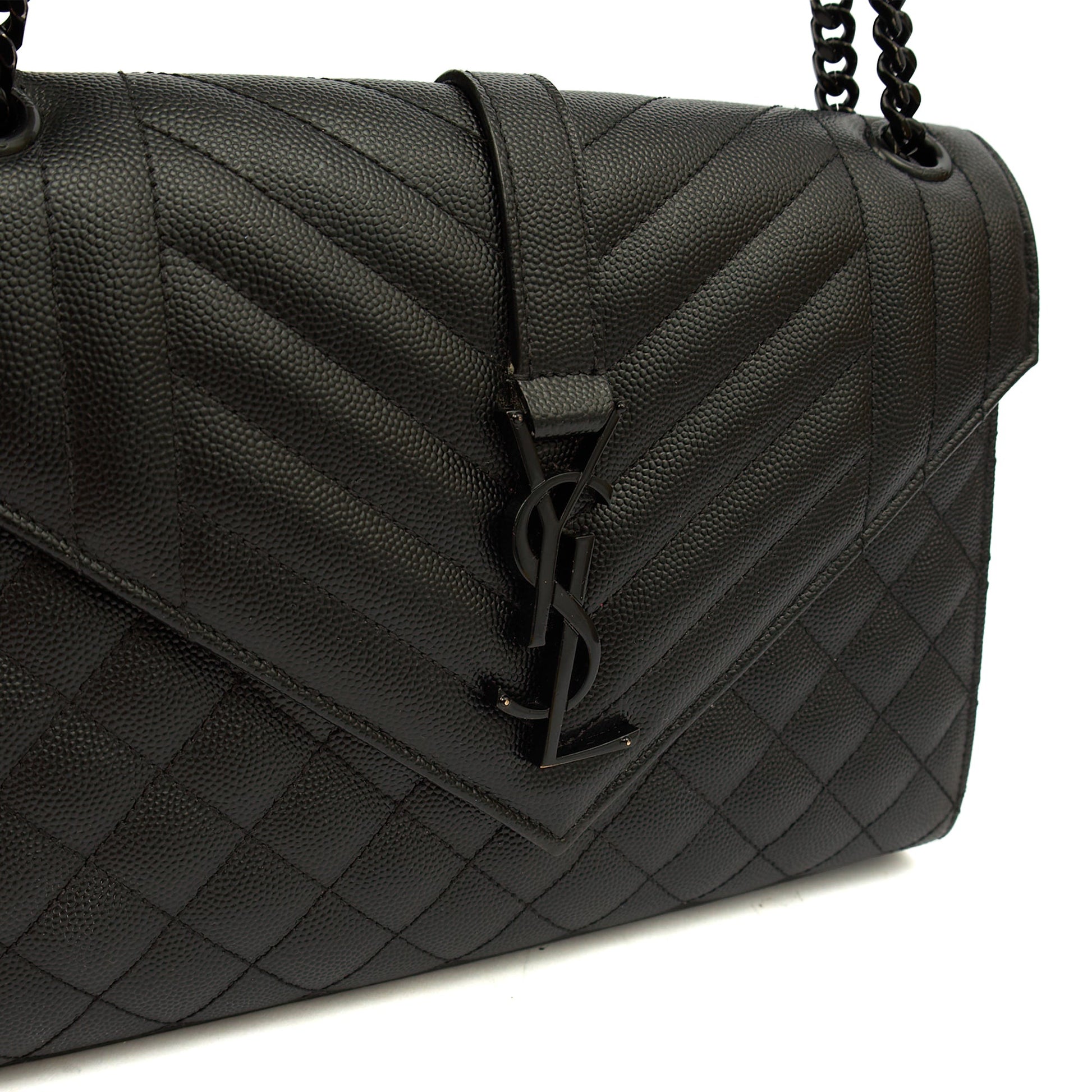 Saint Laurent Shoulder Bag Envelope - Medium in Black, Leather — Lifestyle View