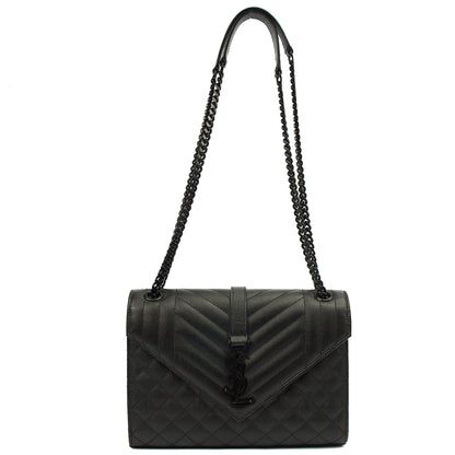 Saint Laurent Shoulder Bag Envelope - Medium in Black, Leather — Side View