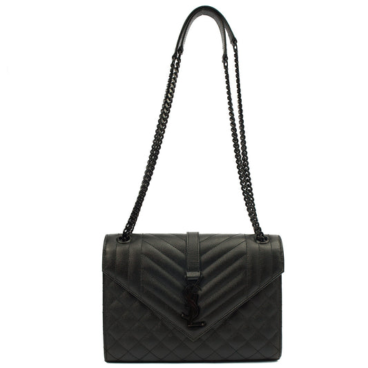 Saint Laurent Shoulder Bag Envelope - Medium in Black, Leather — Side View