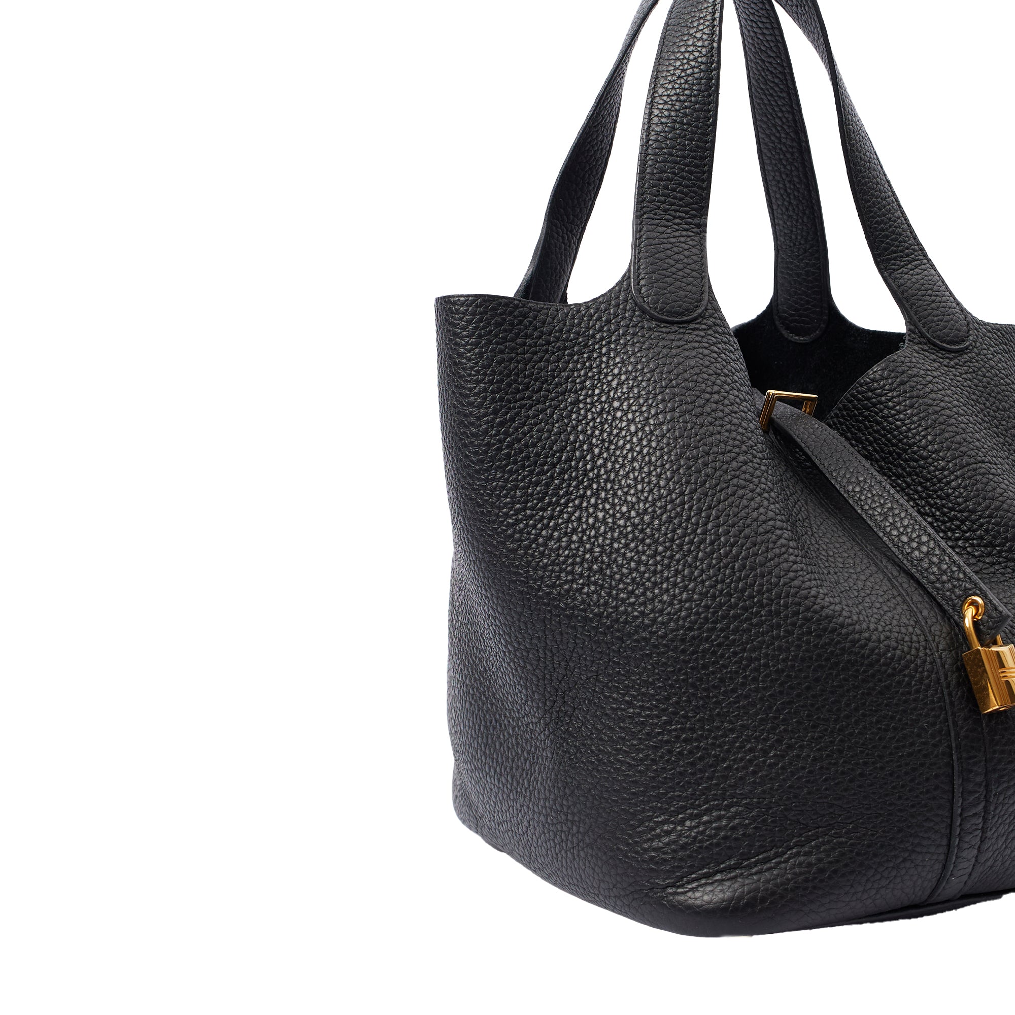 Hermes Picotin 22 in Black, Clemence Leather — Detail View