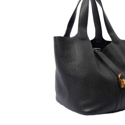 Hermes Picotin 22 in Black, Clemence Leather — Detail View