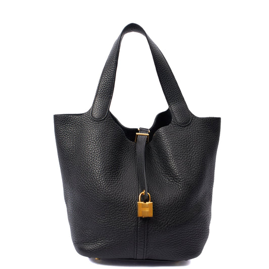 Hermes Picotin 22 in Black, Clemence Leather — Front View