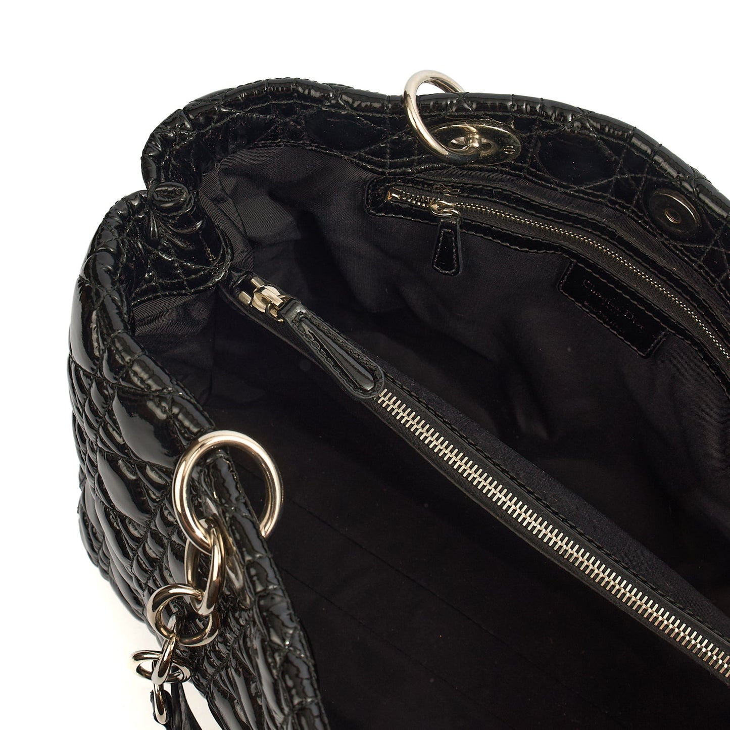 Christian Dior Tote Soft Cannage Shopper in Black, Patent Leather — Detail View