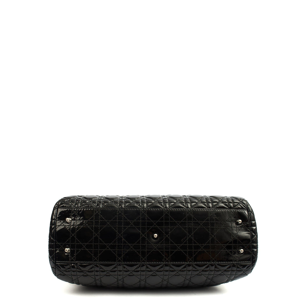 Christian Dior Tote Soft Cannage Shopper in Black, Patent Leather — Top View