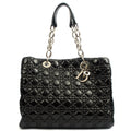 Christian Dior Tote Soft Cannage Shopper in Black, Patent Leather — Front View