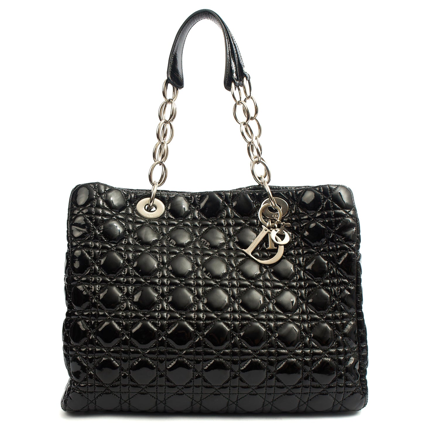 Christian Dior Tote Soft Cannage Shopper in Black, Patent Leather — Front View