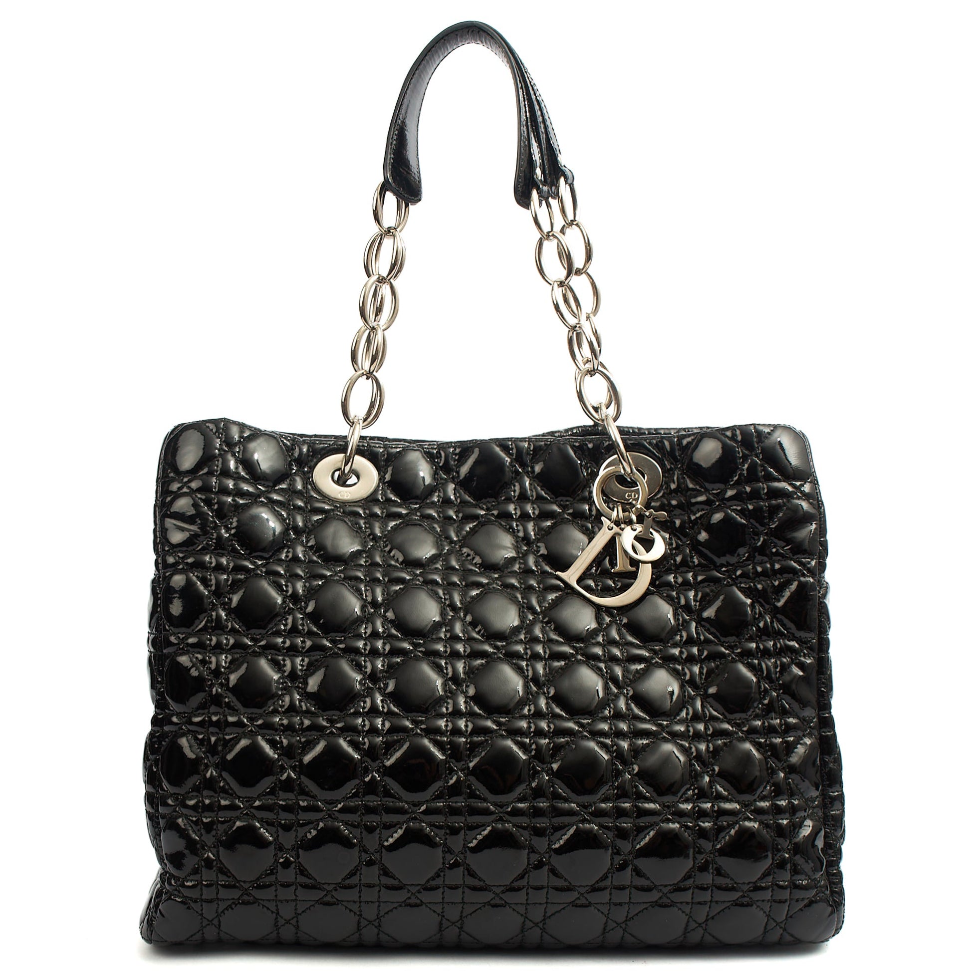 Christian Dior Tote Soft Cannage Shopper in Black, Patent Leather — Front View