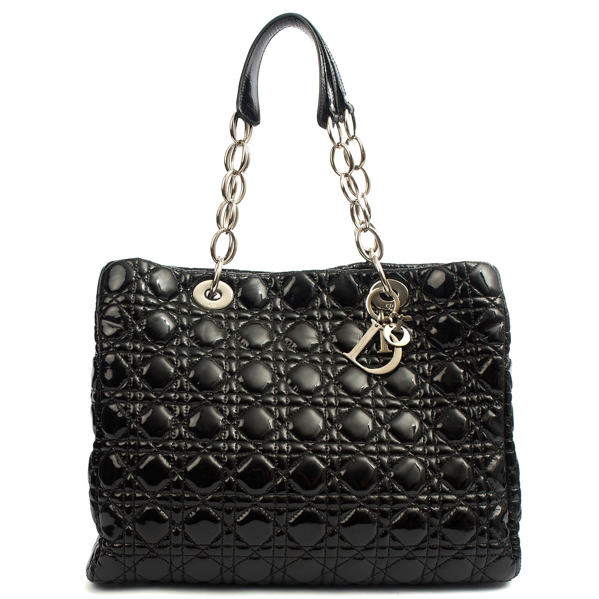 Christian Dior Tote Soft Cannage Shopper in Black, Patent Leather — Front View
