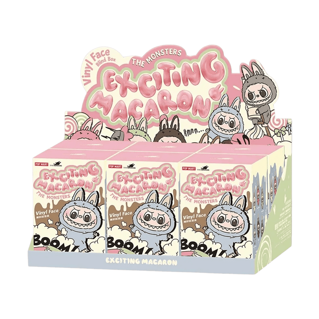 Pop Mart Labubu The Monsters Exciting Macarons Vinyl Face Sealed Case (6 Blind Boxes) — Front View