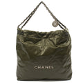 Chanel Shoulder Bag Chanel 22 in Green, Calfskin Leather — Front View