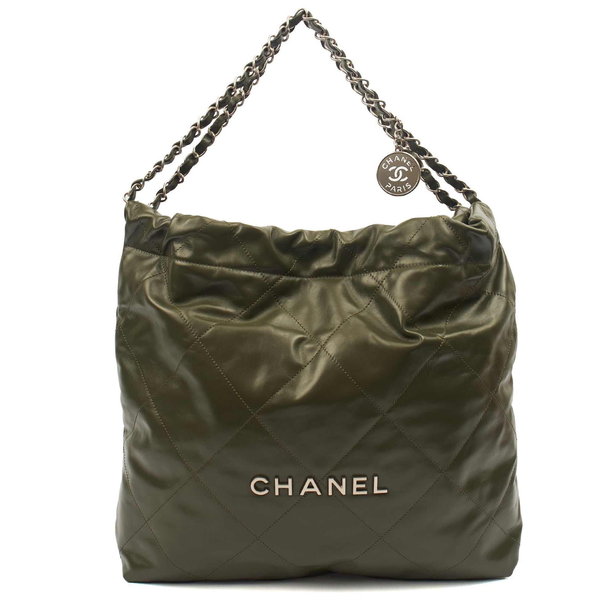 Chanel Shoulder Bag Chanel 22 in Green, Calfskin Leather — Front View